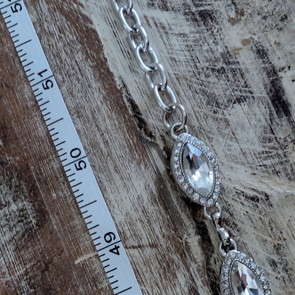 Elegant Oval Rhinestone, Silver Tone Chain Belt, 60" Total Length - Picture 8 of 9